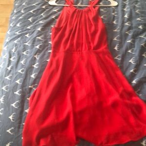 Red high neck dress